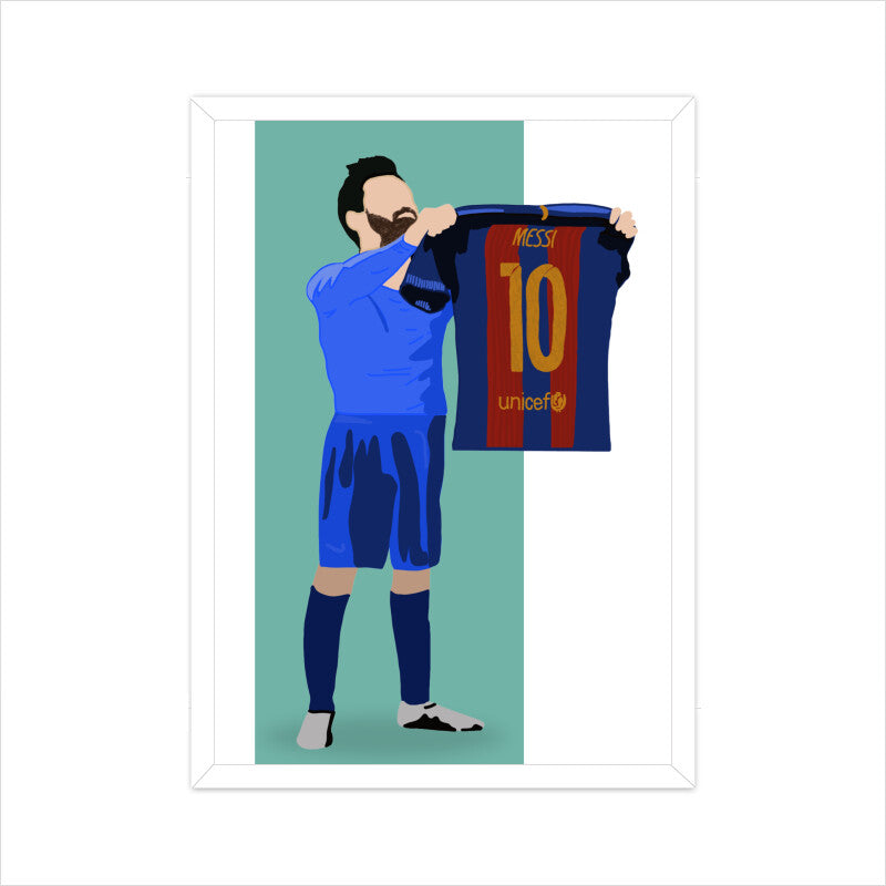 Messi holding up shirt - Posters